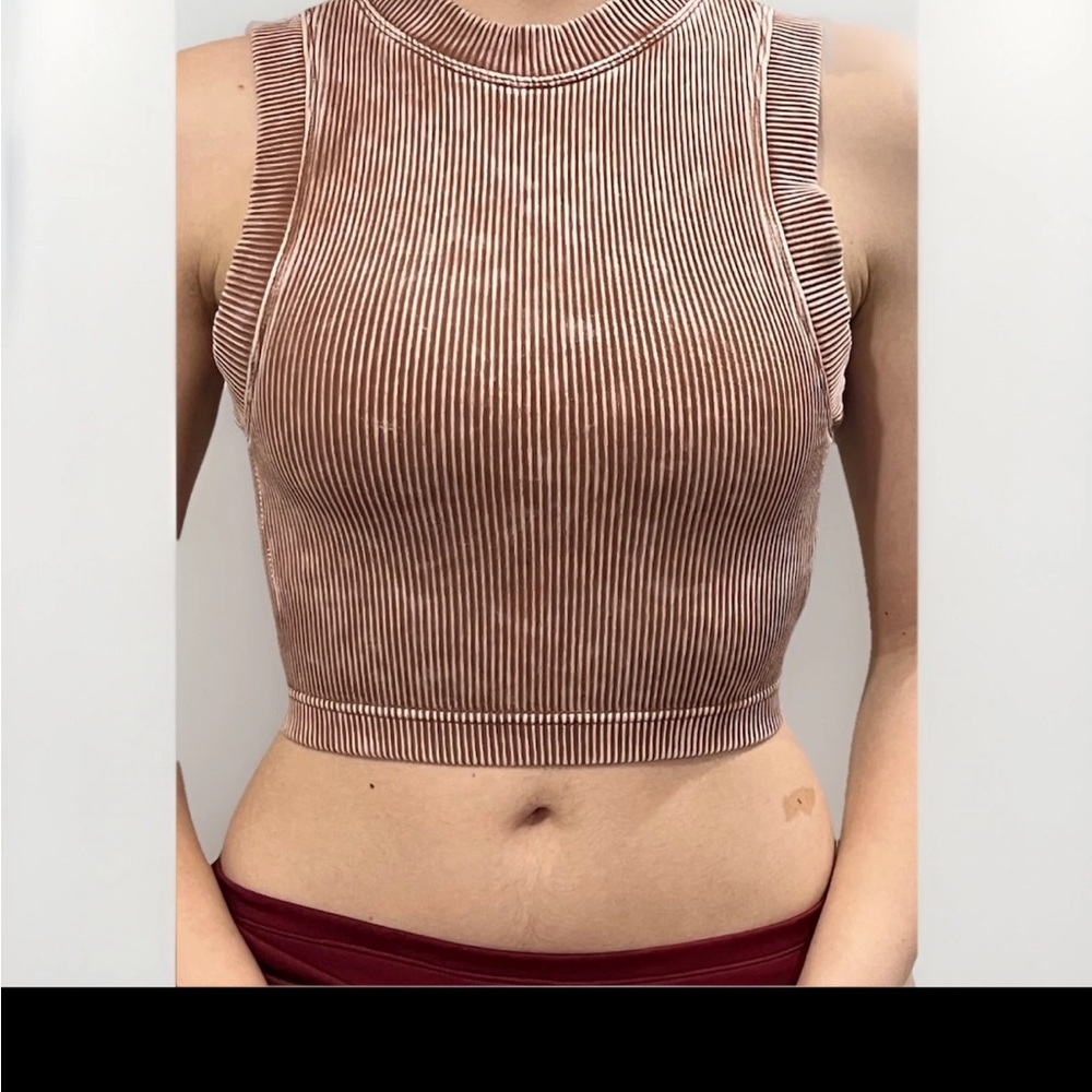 Zenana Washed Ribbed Knit Double Layer  Sleeveless Crop Top Sz S/M